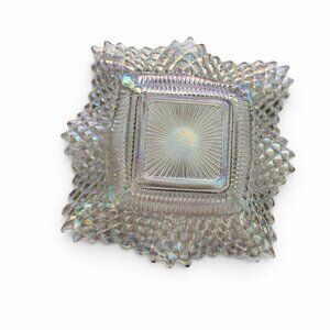 Vintage Imperial Glass Diamond Ring Carnival Glass Bowl Smoke Iridescent Ruffled